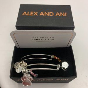 New In Box Alex and Ani Dog Bone Paw Print Duo Bangles Set